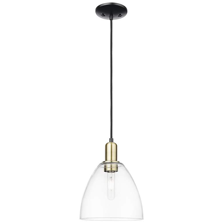 Image 1 Arcadia Bristol 9"W Black Brass Cord Hung Mini Pendant w/ Clear Shade