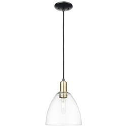 Arcadia Bristol 9"W Black Brass Cord Hung Mini Pendant w/ Clear Shade