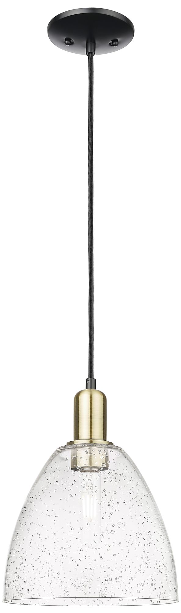 Arcadia Bristol 9"W Black Brass Cord Hung Mini Pendant w/ Seedy Shade