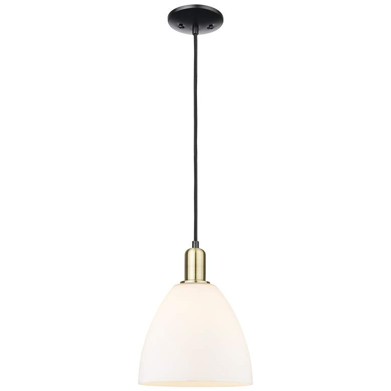 Image 1 Arcadia Bristol 9"W Black Brass Cord Mini Pendant w/ Matte White Shade