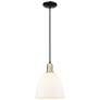 1_Arcadia Bristol 9"W Black Brass Cord Mini Pendant w/ Matte White Shade