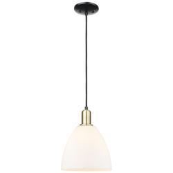 Arcadia Bristol 9"W Black Brass Cord Mini Pendant w/ Matte White Shade