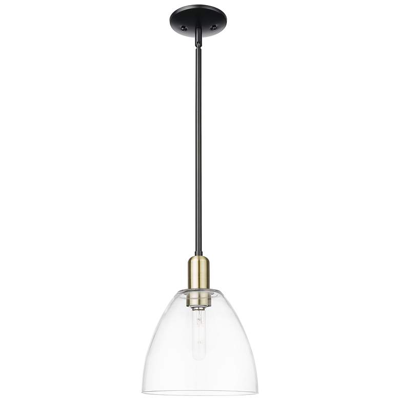 Image 1 Arcadia Bristol 9"W Black Brass Stem Hung Mini Pendant w/ Clear Shade