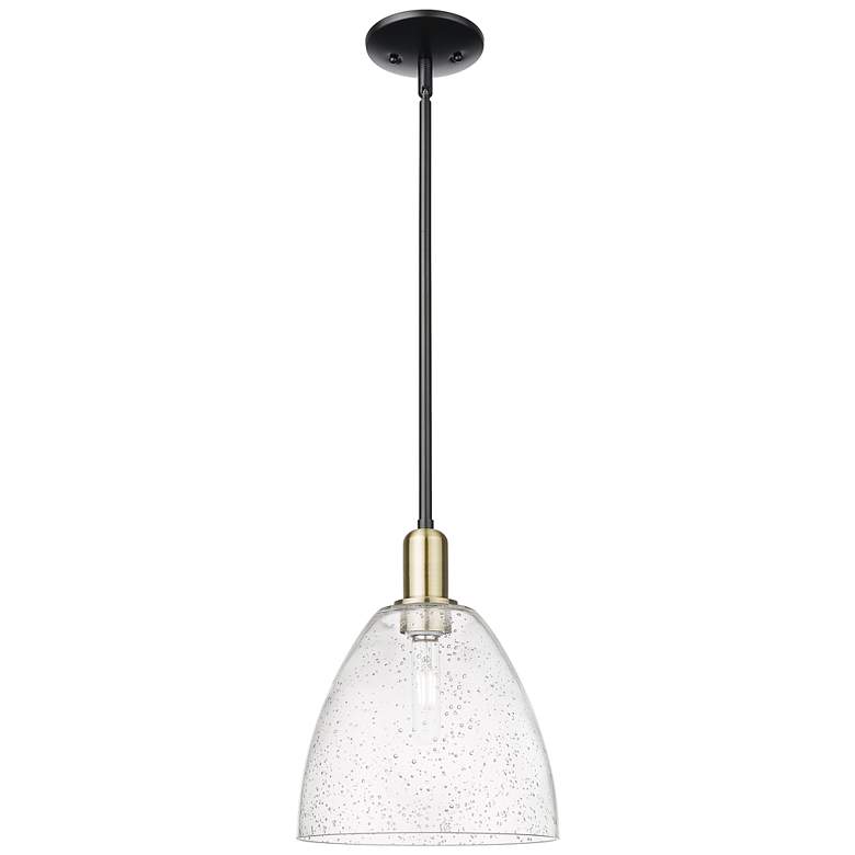 Image 1 Arcadia Bristol 9"W Black Brass Stem Hung Mini Pendant w/ Seedy Shade