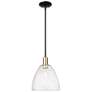 Arcadia Bristol 9"W Black Brass Stem Hung Mini Pendant w/ Seedy Shade