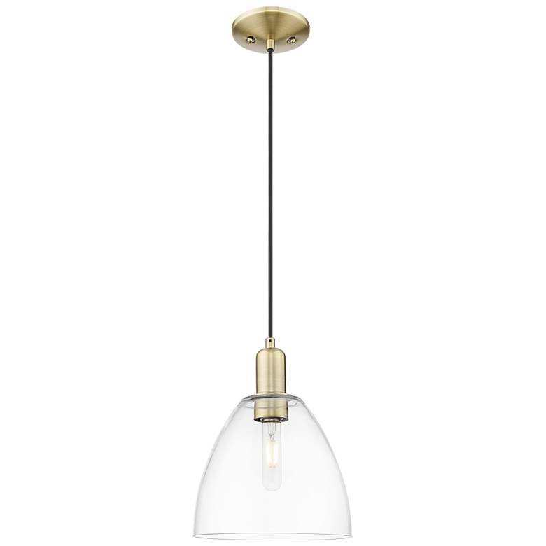 Image 1 Arcadia Bristol 9"W Brass Cord Hung Mini Pendant With Clear Shade