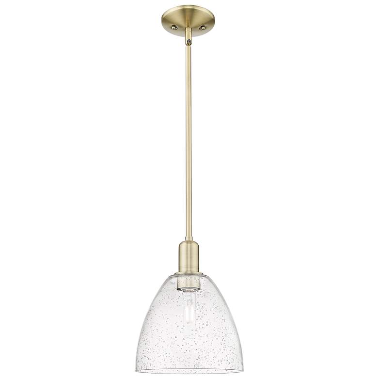 Image 1 Arcadia Bristol 9"W Brass Stem Hung Mini Pendant With Seedy Shade