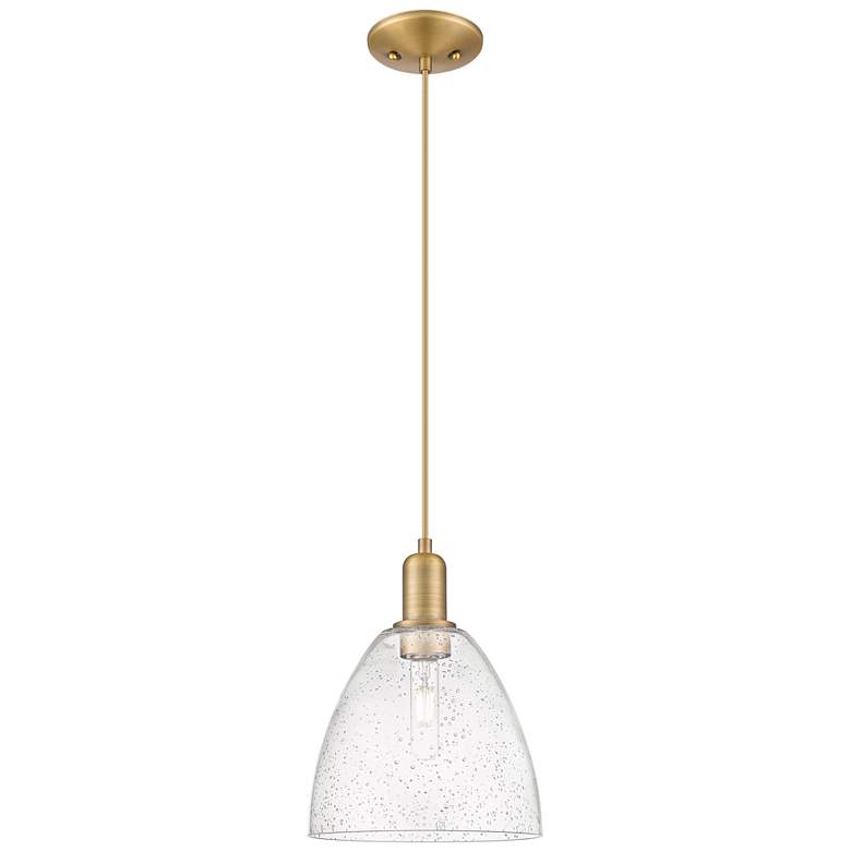 Image 1 Arcadia Bristol 9"W Brushed Brass Cord Mini Pendant w/ Seedy Shade