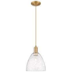 Arcadia Bristol 9"W Brushed Brass Cord Mini Pendant w/ Seedy Shade