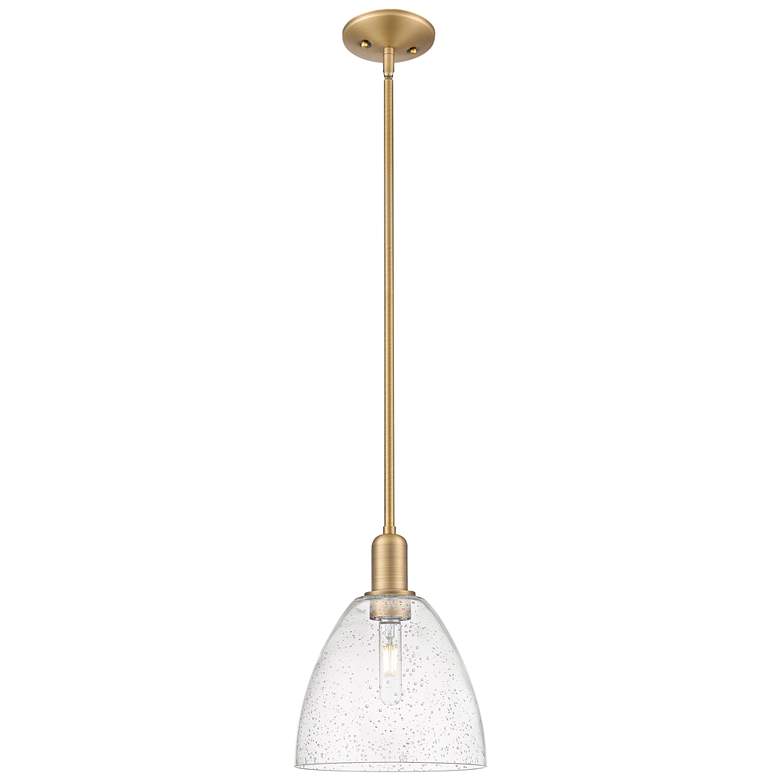 Image 1 Arcadia Bristol 9"W Brushed Brass Stem Mini Pendant w/ Seedy Shade