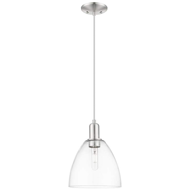 Image 1 Arcadia Bristol 9"W Brushed Nickel Cord Mini Pendant w/ Clear Shade