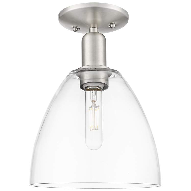 Image 1 Arcadia Bristol 9"W Brushed Nickel Semi.Flush Mount With Clear Shade