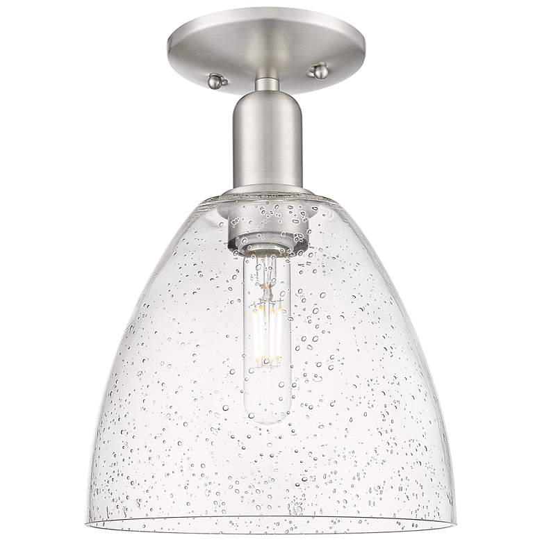 Image 1 Arcadia Bristol 9"W Brushed Nickel Semi.Flush Mount With Seedy Shade