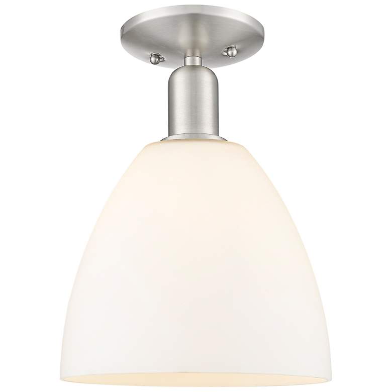 Image 1 Arcadia Bristol 9"W Brushed Nickel Semi-Flush w/ Matte White Shade
