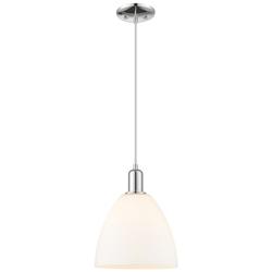 Arcadia Bristol 9"W Chrome Cord Hung Mini Pendant w/ Matte White Shade
