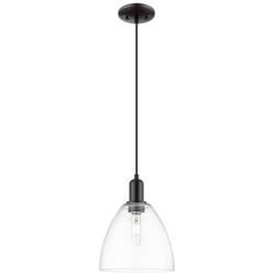 Arcadia Bristol 9"W Matte Black Cord Hung Mini Pendant w/ Clear Shade