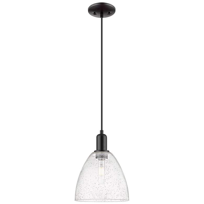 Image 1 Arcadia Bristol 9"W Matte Black Cord Hung Mini Pendant w/ Seedy Shade