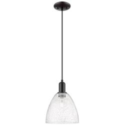 Arcadia Bristol 9"W Matte Black Cord Hung Mini Pendant w/ Seedy Shade