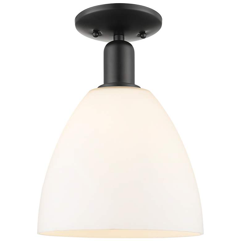 Image 1 Arcadia Bristol 9"W Matte Black Semi.Flush Mount w/ Matte White Shade