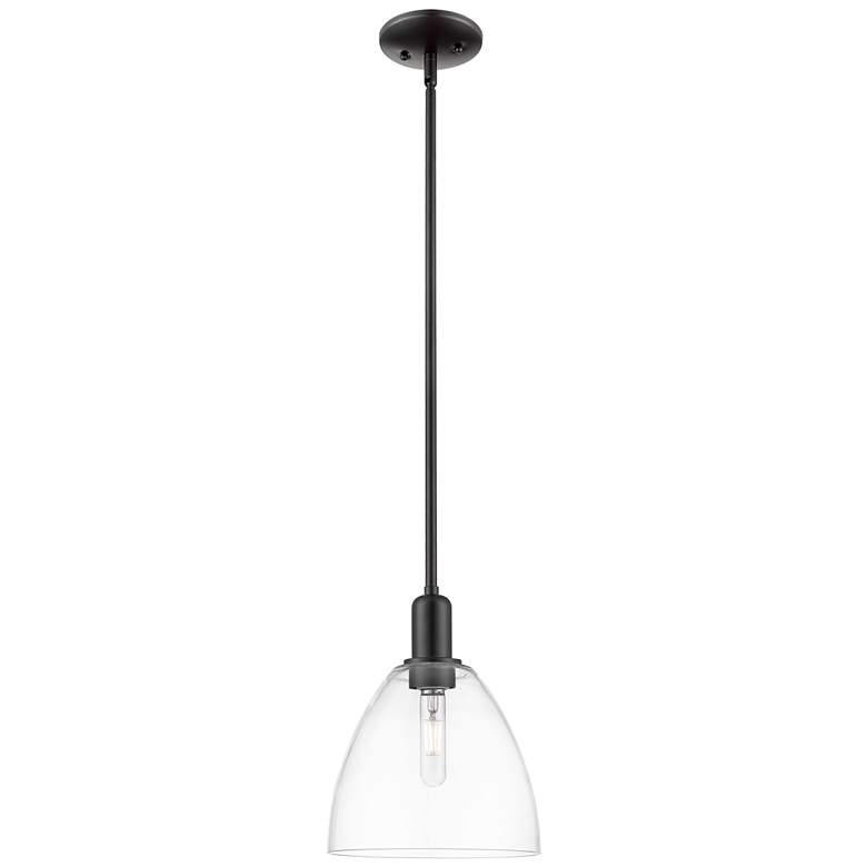 Image 1 Arcadia Bristol 9"W Matte Black Stem Hung Mini Pendant w/ Clear Shade