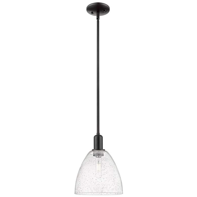 Image 1 Arcadia Bristol 9"W Matte Black Stem Hung Mini Pendant w/ Seedy Shade