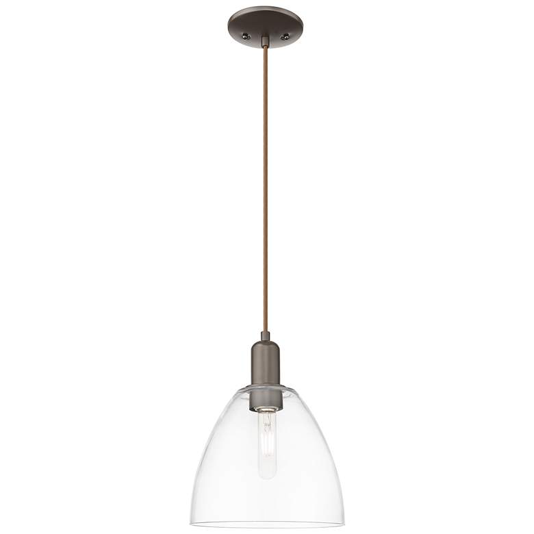 Image 1 Arcadia Bristol 9"W Oiled Bronze Cord Hung Mini Pendant w/ Clear Shade