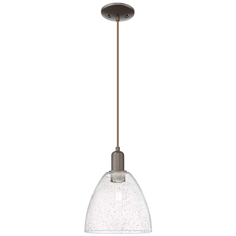 Image 1 Arcadia Bristol 9"W Oiled Bronze Cord Hung Mini Pendant w/ Seedy Shade