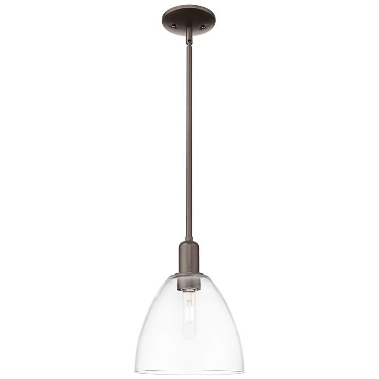 Image 1 Arcadia Bristol 9"W Oiled Bronze Stem Hung Mini Pendant w/ Clear Shade