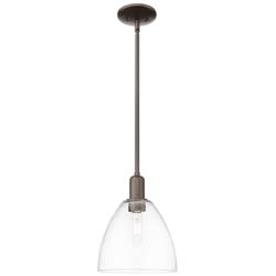 Arcadia Bristol 9"W Oiled Bronze Stem Hung Mini Pendant w/ Clear Shade
