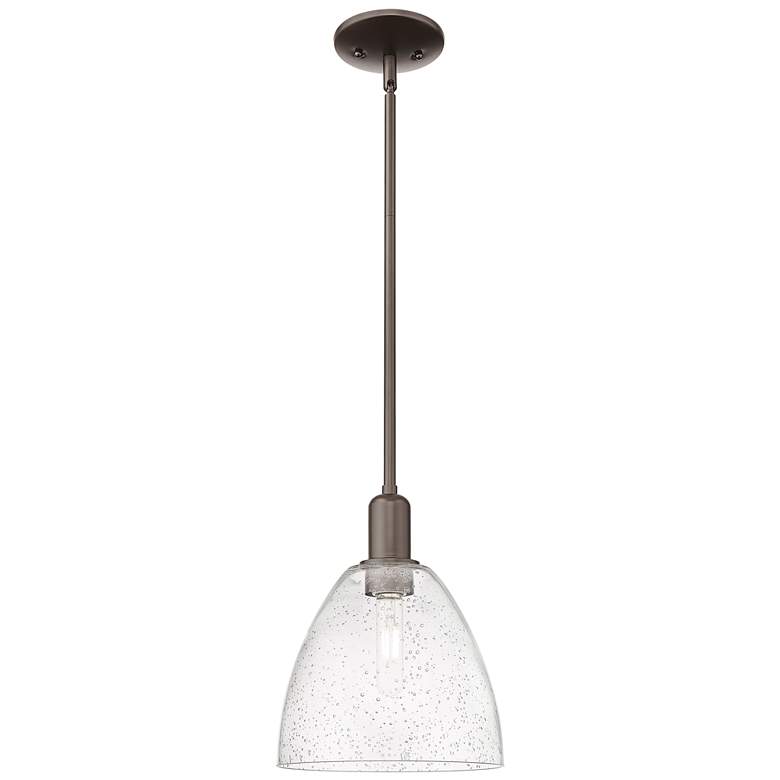 Image 1 Arcadia Bristol 9"W Oiled Bronze Stem Hung Mini Pendant w/ Seedy Shade