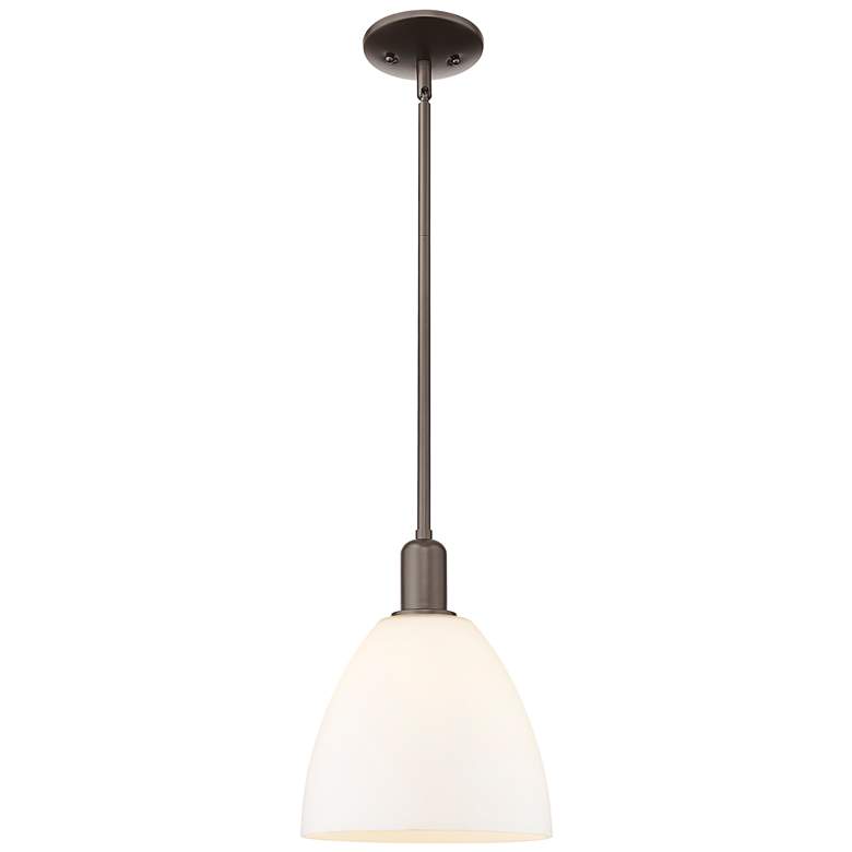 Image 1 Arcadia Bristol 9"W Oiled Bronze Stem Pendant w/ Matte White Shade