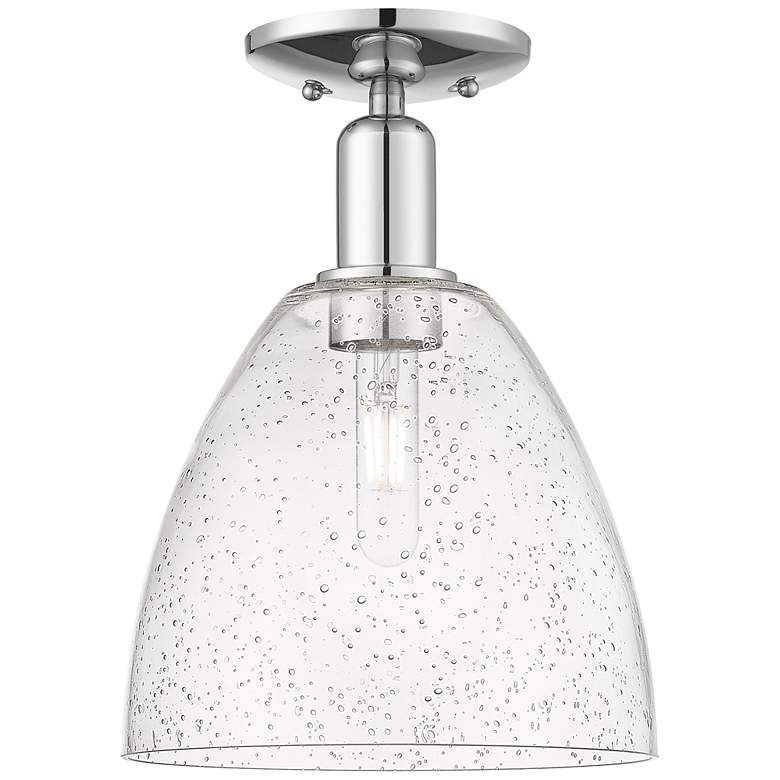 Image 1 Arcadia Bristol 9"W Polished Chrome Semi.Flush Mount With Seedy Shade