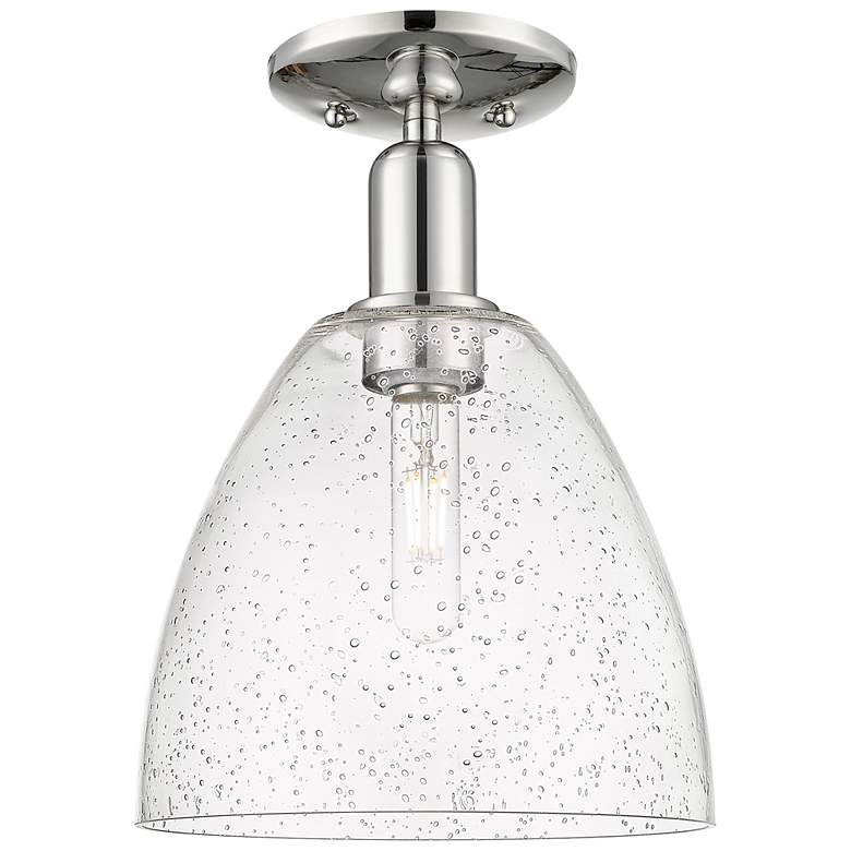 Image 1 Arcadia Bristol 9"W Polished Nickel Semi.Flush Mount With Seedy Shade