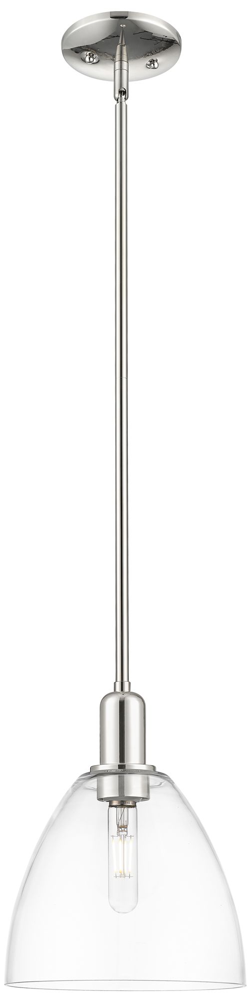 Thumbnail1 of Arcadia Bristol 9"W Polished Nickel Stem Mini Pendant w/ Clear Shade