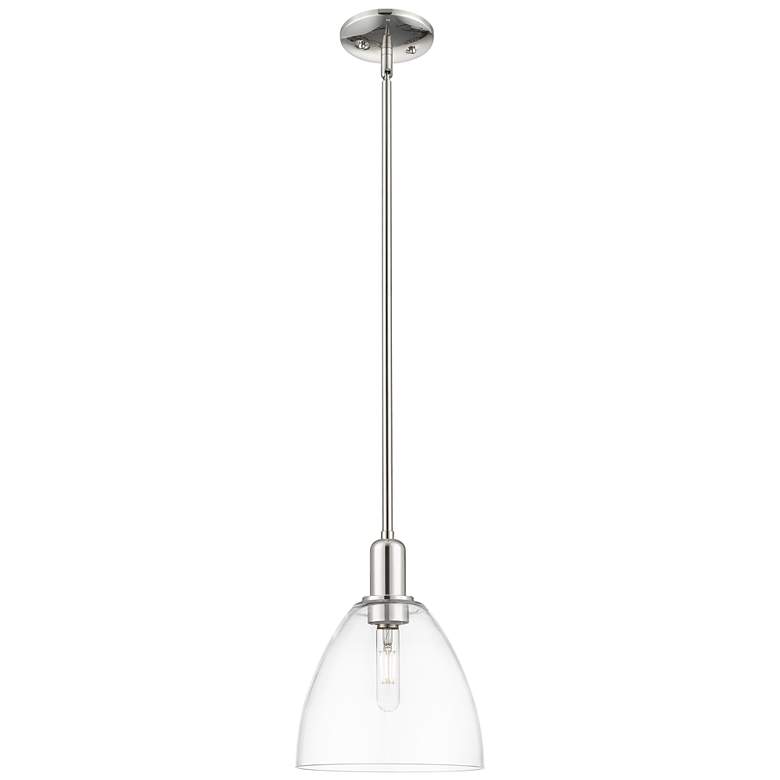 Image 1 Arcadia Bristol 9"W Polished Nickel Stem Mini Pendant w/ Clear Shade