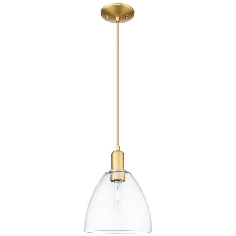 Image 1 Arcadia Bristol 9"W Satin Gold Cord Hung Mini Pendant With Clear Shade