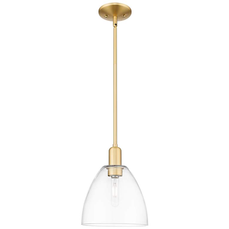 Image 1 Arcadia Bristol 9"W Satin Gold Stem Hung Mini Pendant With Clear Shade