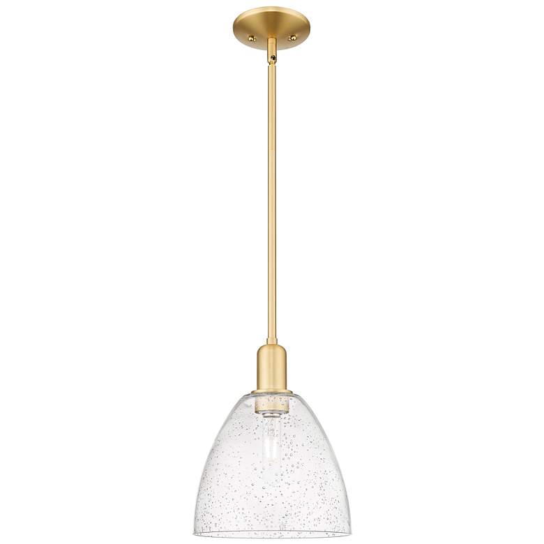 Image 1 Arcadia Bristol 9"W Satin Gold Stem Hung Mini Pendant With Seedy Shade
