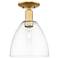 Arcadia Bristol 9" Wide Satin Gold Semi.Flush Mount With Clear Shade