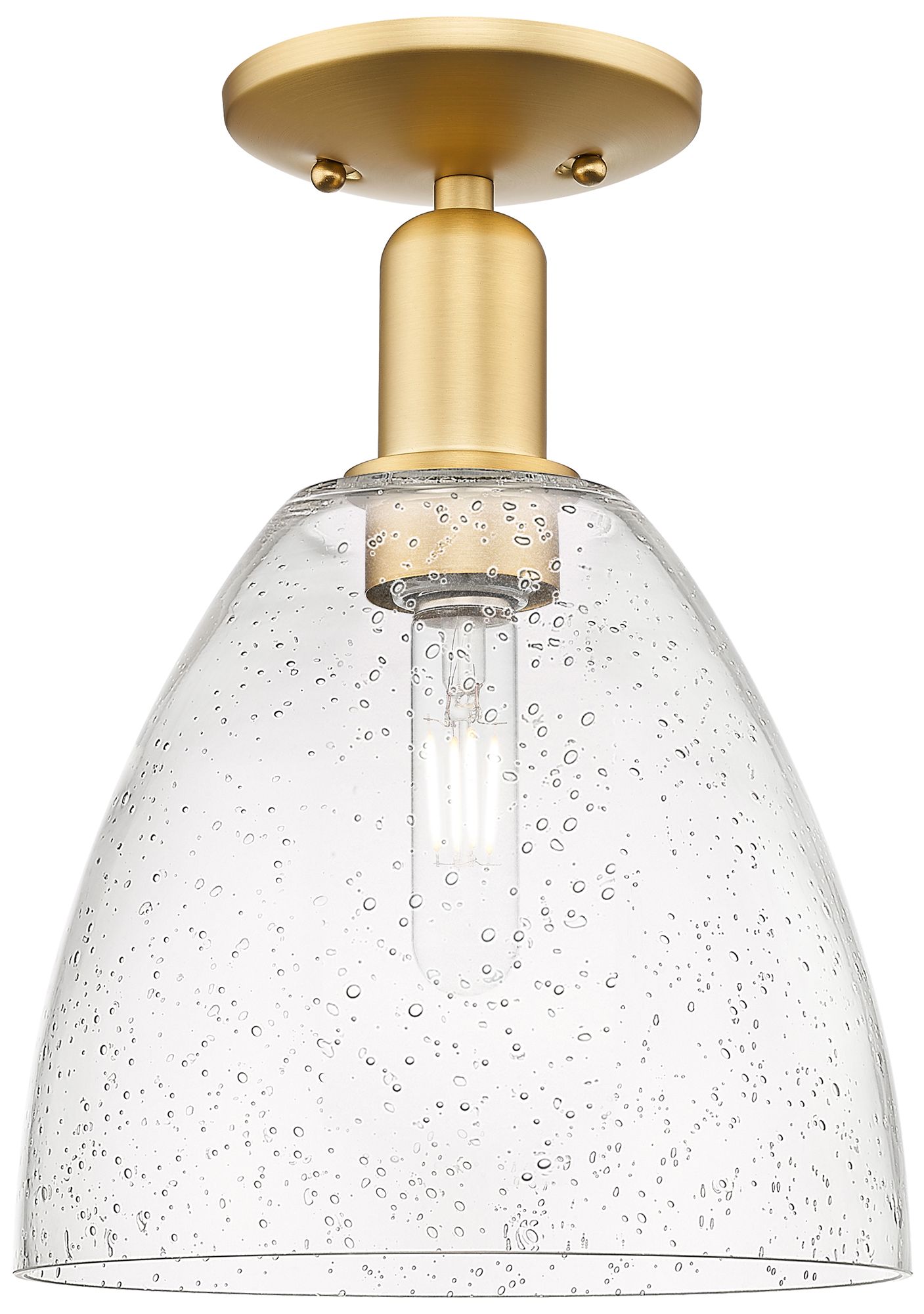 Arcadia Bristol 9" Wide Satin Gold Semi.Flush Mount With Seedy Shade