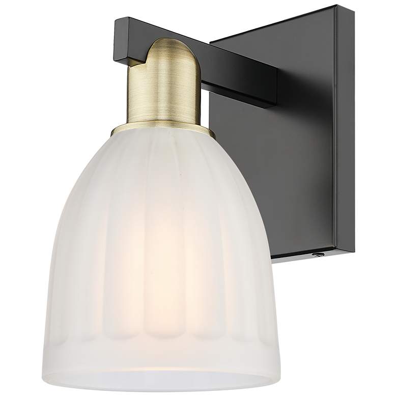 Image 1 Arcadia Brookfield 11"H Black Antique Brass Sconce With White Shade