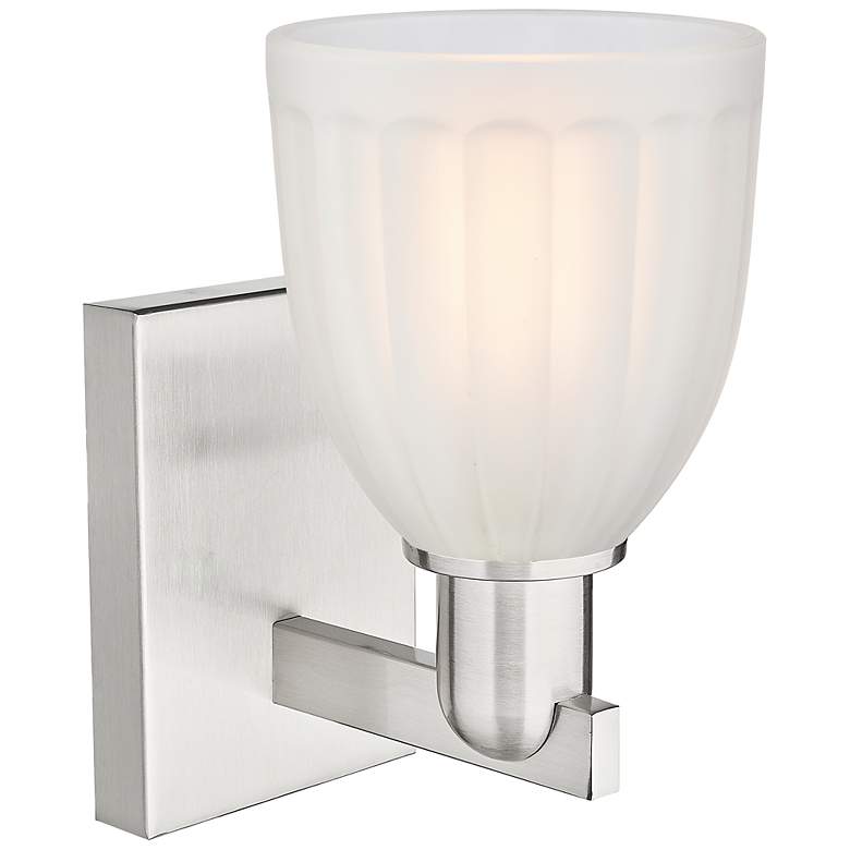 Image 2 Arcadia Brookfield 11"H Brushed Satin Nickel Sconce With White Shade more views