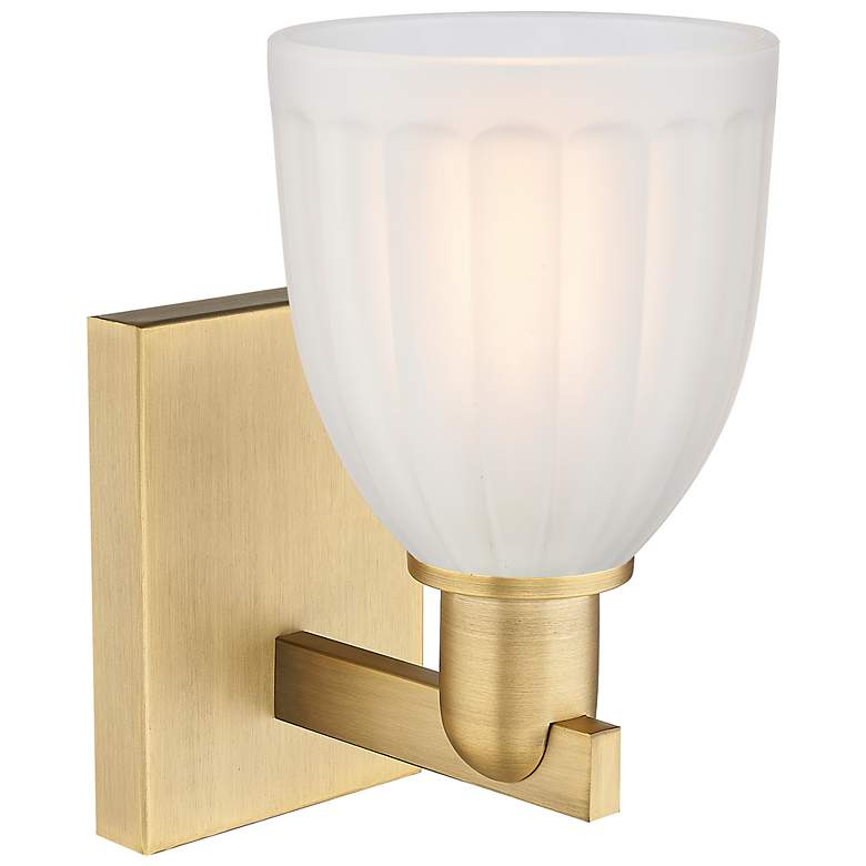 Image 2 Arcadia Brookfield 11" High Brushed Brass Sconce With White Shade more views