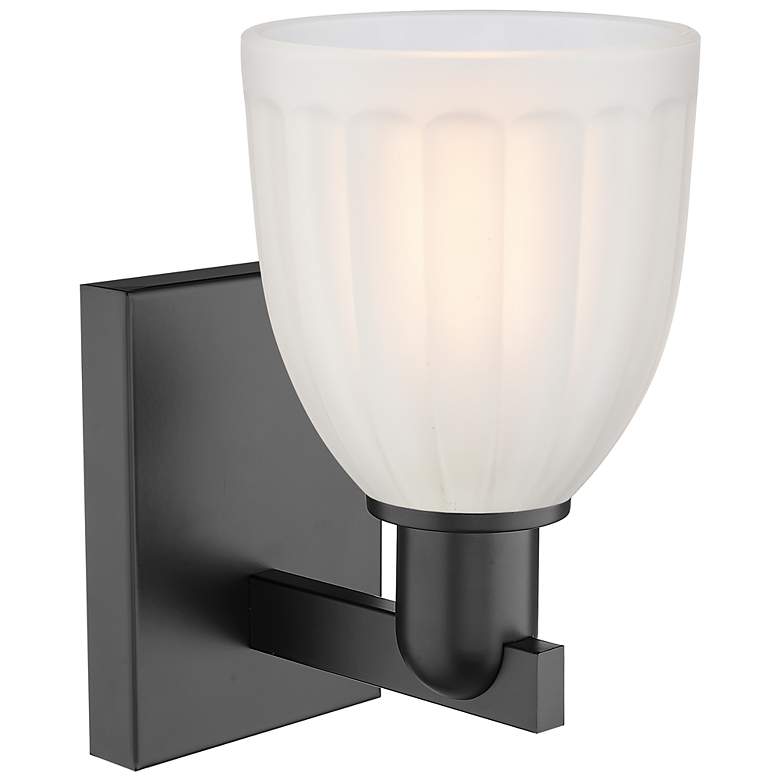 Image 2 Arcadia Brookfield 11" High Matte Black Sconce With White Shade more views