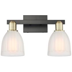 Arcadia Brookfield 17"W 2 Light Black Brass Bath Light w/ White Shade