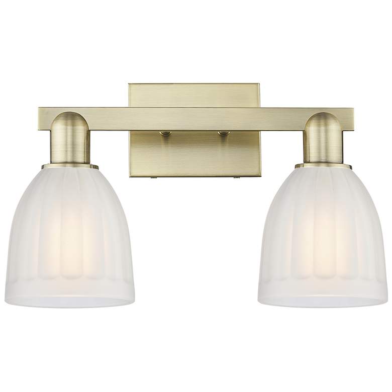 Image 1 Arcadia Brookfield 17"W 2 Light Brass Vanity Light With White Shade