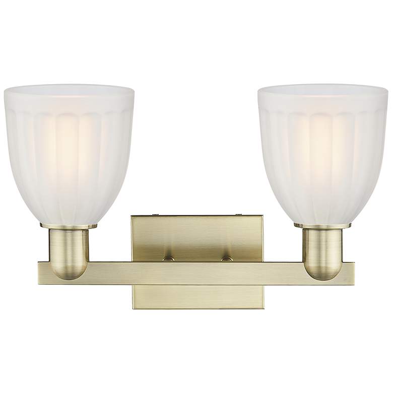 Image 2 Arcadia Brookfield 17"W 2 Light Brass Vanity Light With White Shade more views
