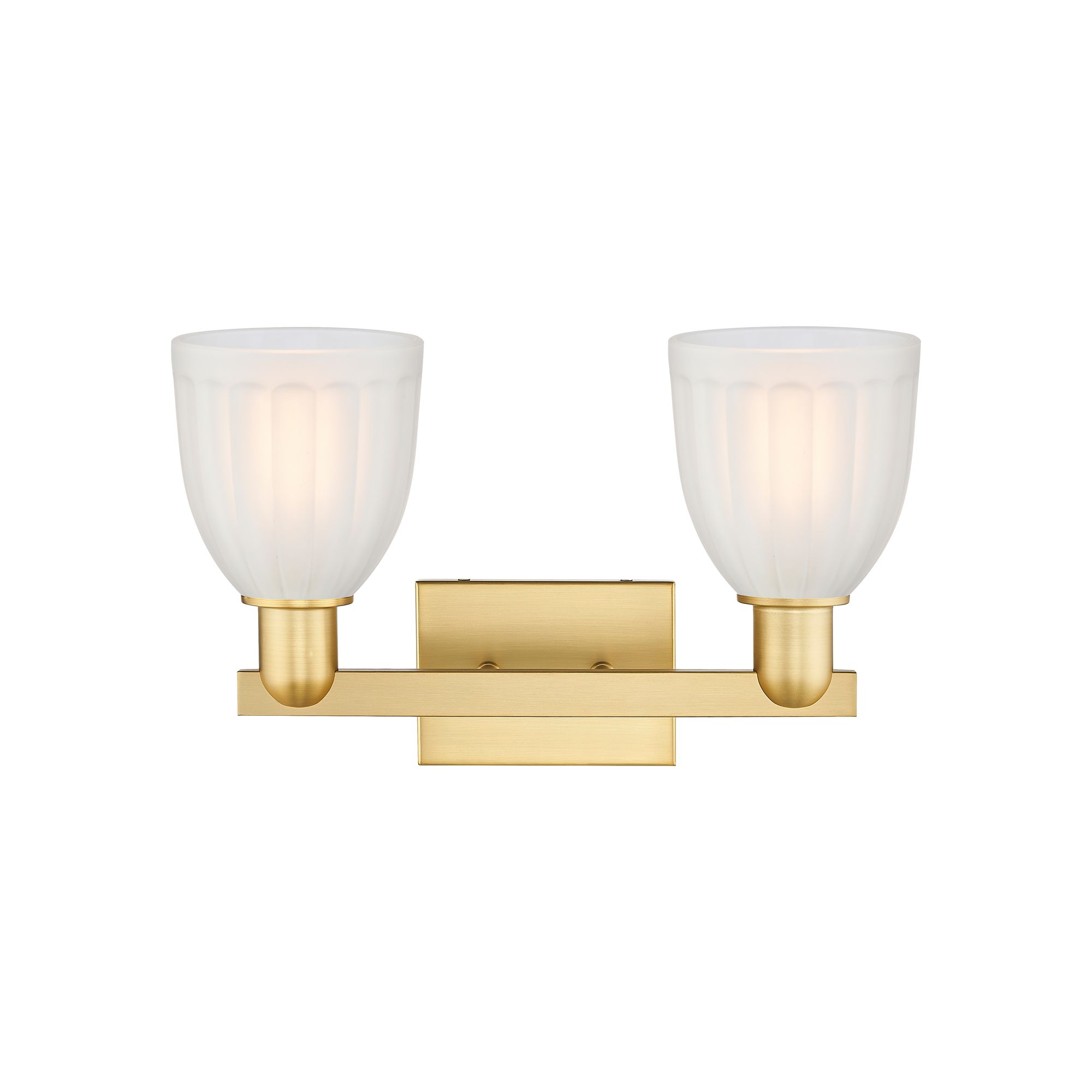 Image 2 Arcadia Brookfield 17"W 2 Light Satin Gold Vanity Light w/ White Shade more views