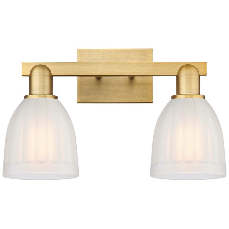 Image 1 Arcadia Brookfield 17"W 2-Lt Brushed Brass Bath Light w/ White Shade