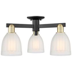 Arcadia Brookfield 23"W 3 Light Black Brass Semi-Flush w/ White Shade